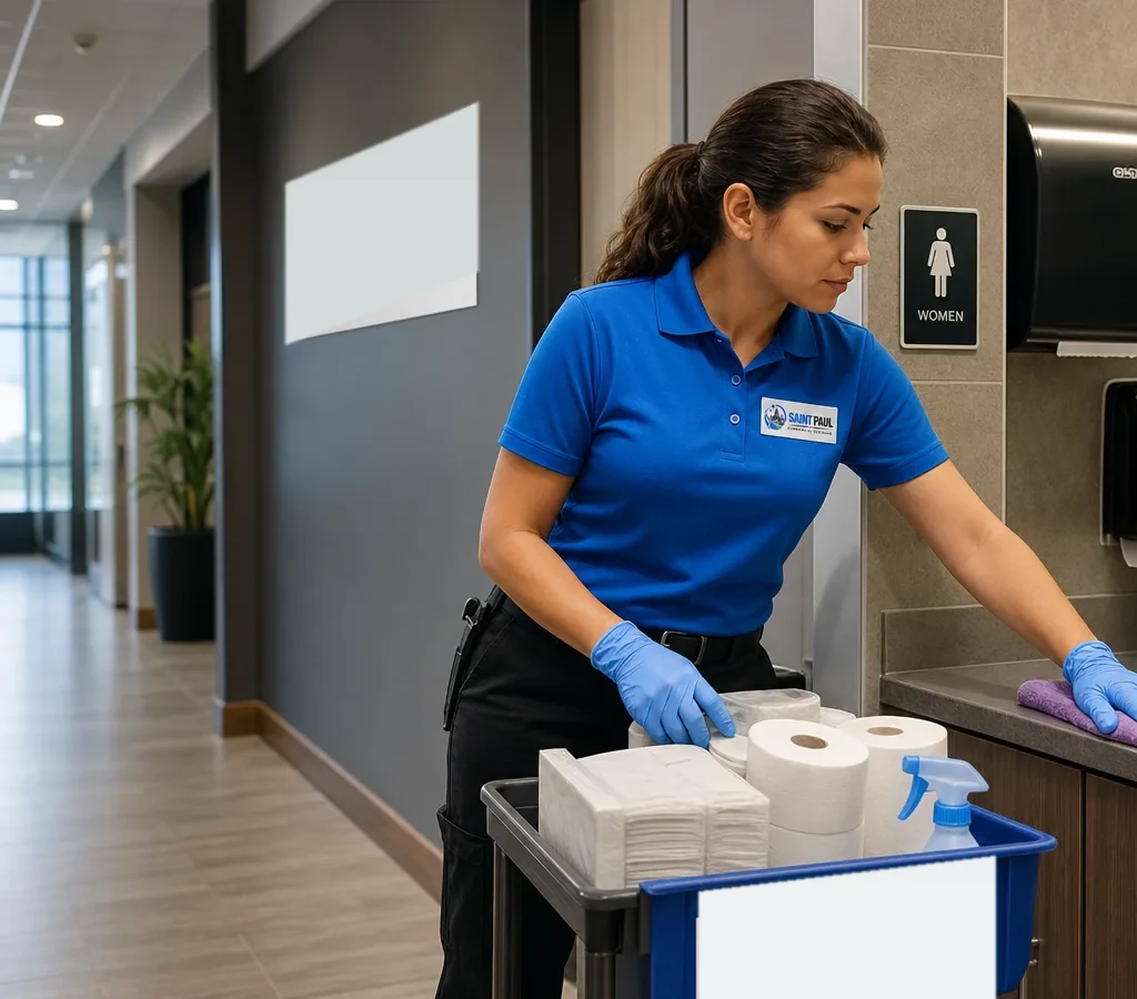 Commercial cleaning technician in a Minnesota workplace